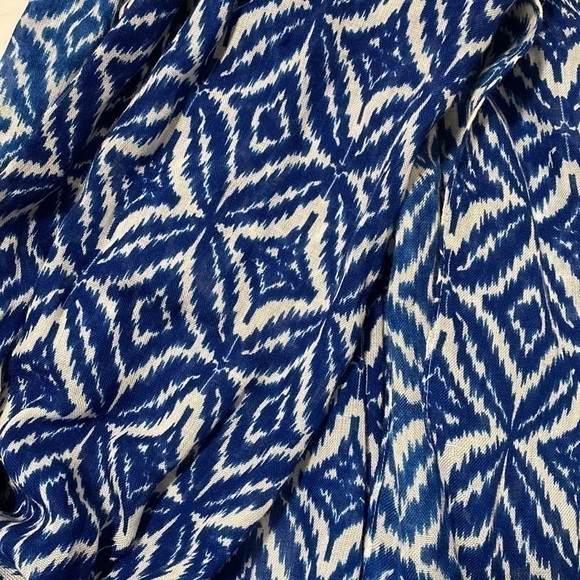 Blue White Ikat Pattern Bohemian Artsy Braided Tassel Warm Scarf Fall - Picture 16 of 17